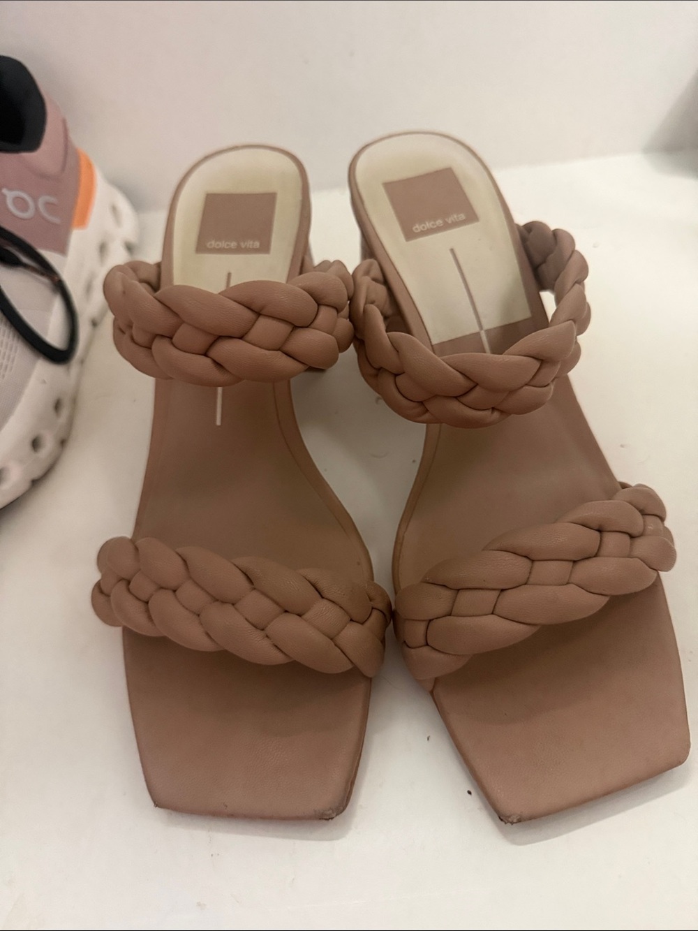 Dolce Vita Braided Double-Strap Slide Sandals in Taupe size 9